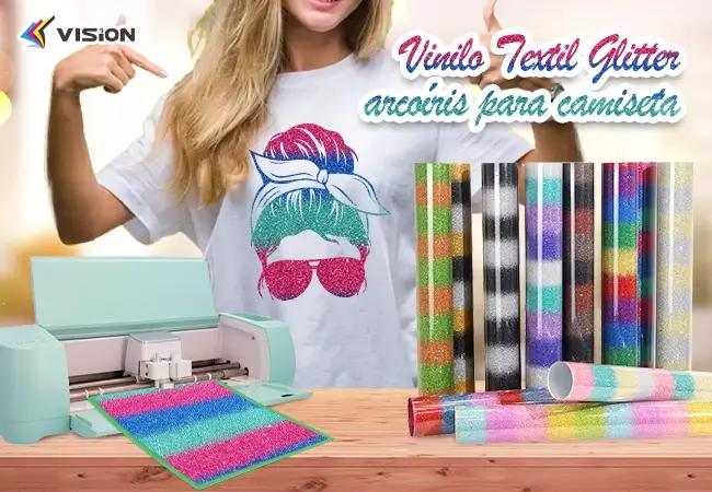 Vinilo Textil Glitter arcoíris para camiseta